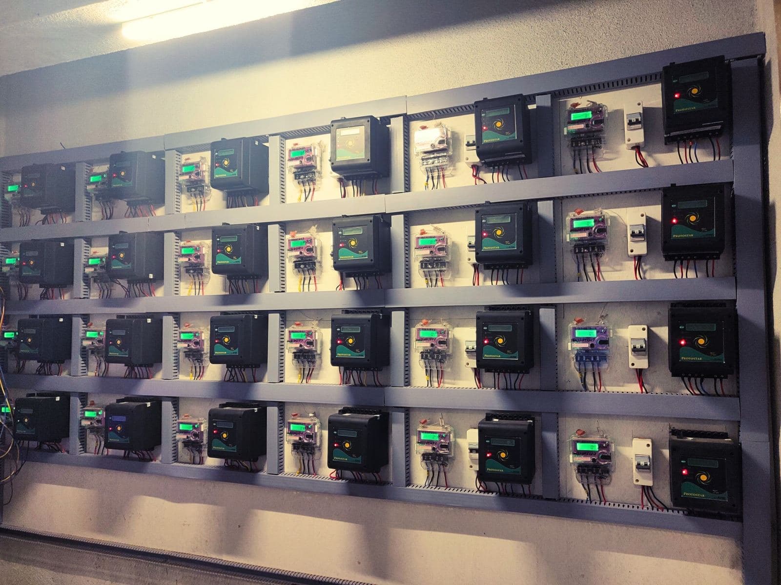 Bank of SPDU units installed in Scorpio's meter room